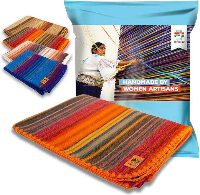 ALPAKITAS Alpaca Wool Blanket - Throw Size Bed Blanket - Alpaca Throw Blanket - Best Gift & Warm Blanket, Lightweight, Couch Blanket or Camp - Outdoor Blanket - 64 x 45 Inches (Orange)