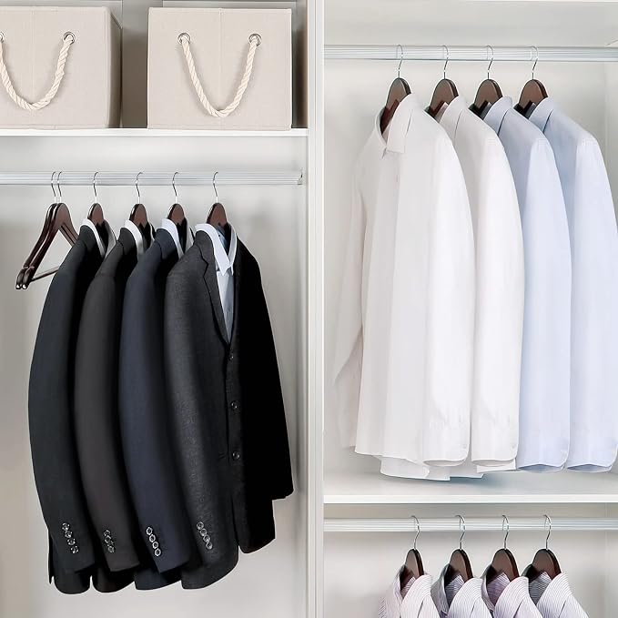 TOPIA HANGER Wooden Coat Hangers 30 Pack, Cherry Wood Suit Hangers with Non Slip Pants Bar, 360° Swivel Hook and Shoulder Notches for Camisole, Jacket, Pants, Smooth Finish Clothes Hangers - CT34M30