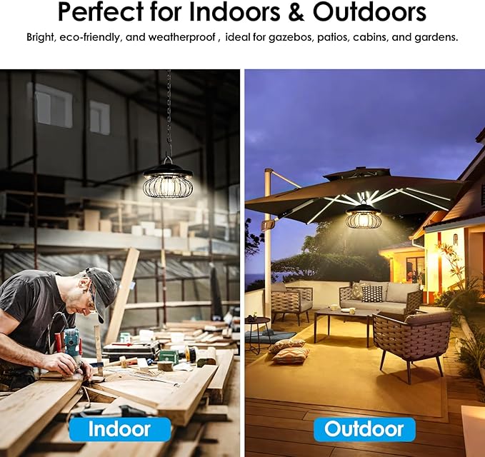 ropelux Solar Shed Light Outdoor Indoor, Bright 2000LM 5 Modes (Daytime Available) Lamp with 3 Color Temps Dual Motion Sensor Remote, Hanging Pendant Lights for Gazebo Barn Garage Shop, 2 Pack
