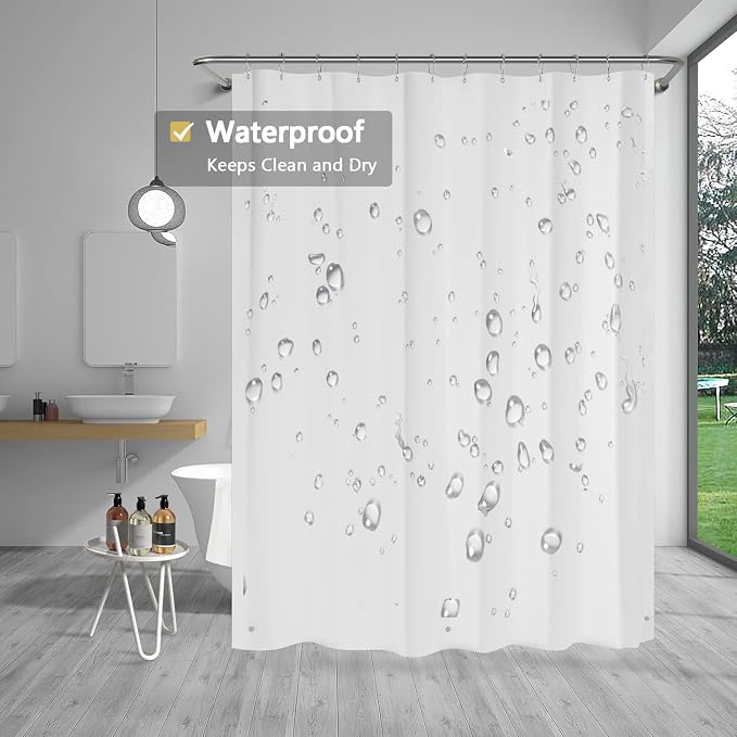 TIKABC White Shower Curtain Liner, 4G PEVA Shower Liner, Plastic Peva Waterproof Shower Curtains, 72x72 inch with Grommet Holes 3 Magnetic Weights