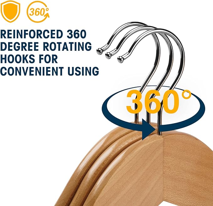 Wood Hangers - 60 Pack Solid Shirt Hangers, Heavy Duty & Slim Wooden Hangers, for Suit, Coat, Jacket, Pants（Natural）