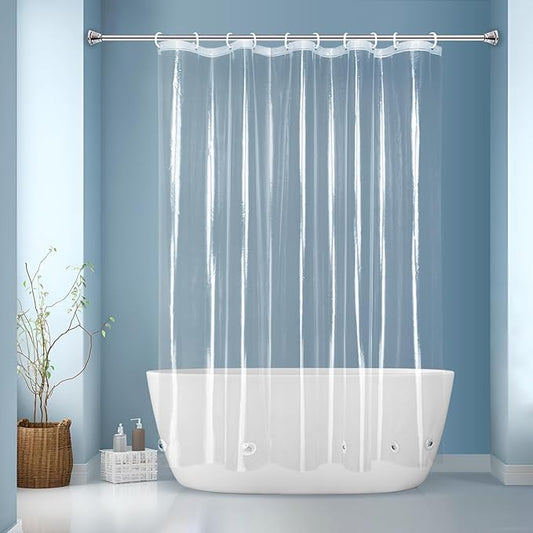 EurCross Clear PEVA Bathroom Shower Curtain Liner 64x72 inch, Waterproof High-Grade See-Through Plastic Shower Curtain with 5 Magnets,10 Metal Grommets,Without Hooks