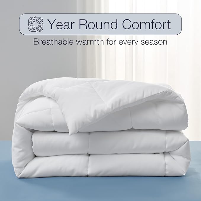 Casual Living Duvet Insert Full Comforter Cooling Blanket Lightweight Hypoallergenic Reversible White Comforter with Box Stitching Fluffy Bedding Down Alternative Machine Washable, Full, White