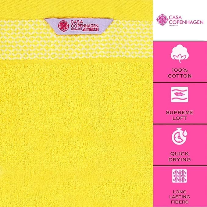 CASA COPENHAGEN Solitaire 6Pcs 100% Egyptian Cotton Large Designer Towels Gift Set- Light Yellow, 600GSM, 2Bath 2Hand 2Washcloths, Bath Towels for Bathroom Set for Women & Men
