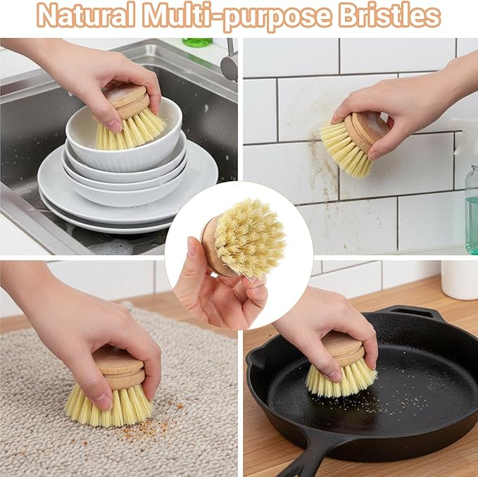 10pcs Natural Wooden Dish Brush Replacement Heads with Sisal Bristles – Eco-Friendly Kitchen Scrubber Refills for Pots, Pans, Utensils – Safe Scratch-Free Cleaning Brush Heads (1.89x1.57in)
