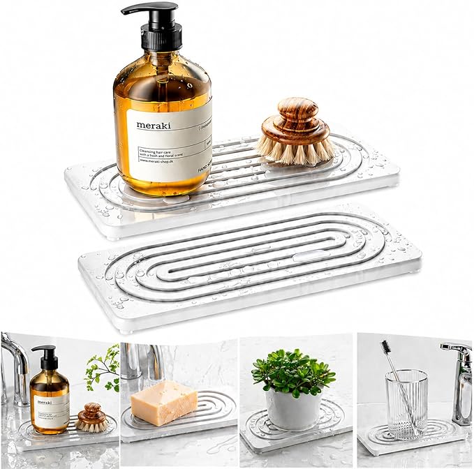 2-Pack Diatomaceous Earth Soap Trays, Quick-Dry Soap Holders for Bathroom, Kitchen & Shower, Absorbent & Non-Slip Design, Keeps Countertops Dry and Clean (White)