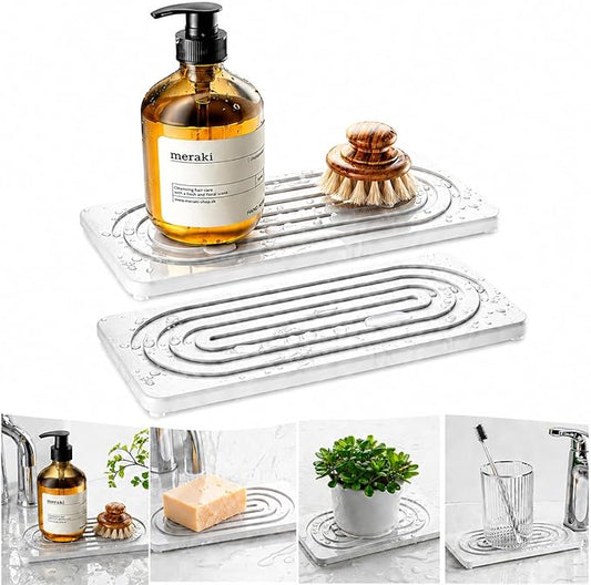 2-Pack Diatomaceous Earth Soap Trays, Quick-Dry Soap Holders for Bathroom, Kitchen & Shower, Absorbent & Non-Slip Design, Keeps Countertops Dry and Clean (White)