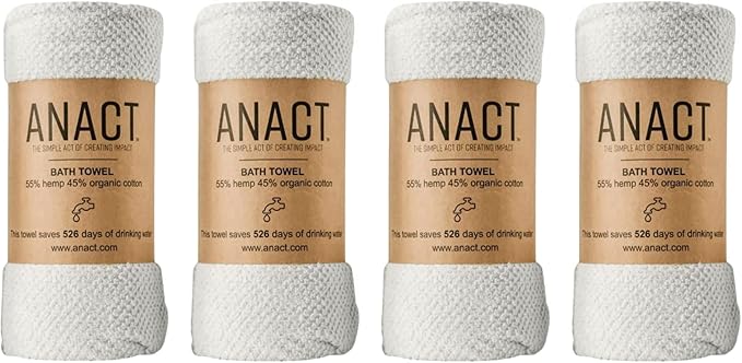 Hemp Bath Towel Set - 4pcs Fast Drying Organic Cotton Blend, Spa Quality Absorbent Towels, 55% Hemp & 45% Organic Cotton, 28" x 55", White