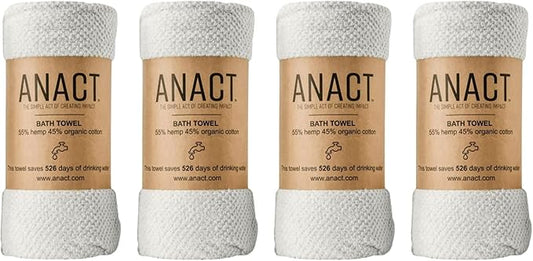Hemp Bath Towel Set - 4pcs Fast Drying Organic Cotton Blend, Spa Quality Absorbent Towels, 55% Hemp & 45% Organic Cotton, 28" x 55", White