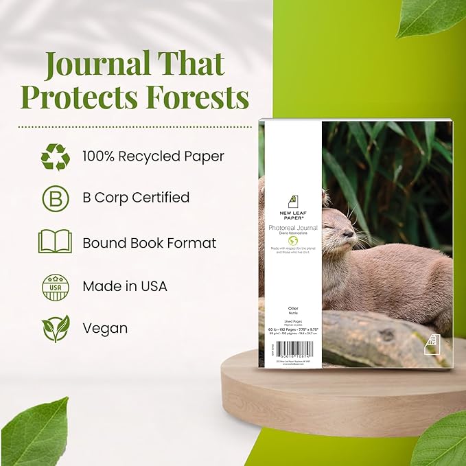 Photoreal Journal, 100% Recycled, Otters, 9.75" x 7.75", 192 Pages Lined, Perfect Bound, FSC Certified, Made in USA