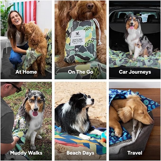 Dock & Bay Pet Towel - Super Absorbent & Quick Drying Dog Towels with Bag - 100% Recycled - Undercover Walkies, Large (120x70cm, 47x27)