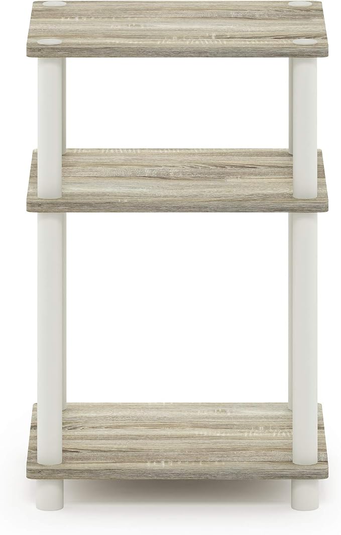 Furinno JUST Side Table, 3-Tier End Table, Open Shelves Night Stand, Bedside Table, Toolless Assembly, for Living Room, Bedroom, Bathroom, Sonoma Oak