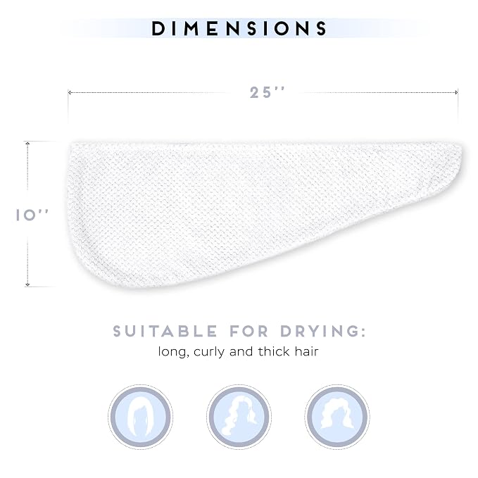SimpleField 2 Pack Microfiber Hair Towel Wrap for Women, Anti Frizz Quick Drying Hair Turban for All Hair Style, Absorbent and Lightweight (Bright White)