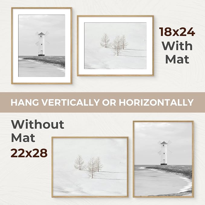 22x28 Picture Frame with Mat for 18x24, USA-Sourced Oak Wood Handcrafted Rounded Corner with HD Tempered Glass, 22 x 28 Gallery Wall Frames for Posters & Art Prints, Vertically or Horizontally