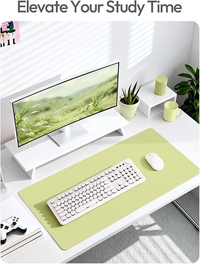YSAGi Leather Desk Protector, Office Mat, Large Mouse Mat, Non-Slip PU Leather Blotter, Laptop Desk, Waterproof Writing Pad for Office and Home (Peak Green, 35.4" x 17")