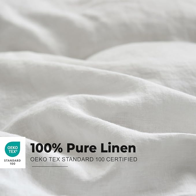 Simple&Opulence 100% Washed Linen Duvet Cover with Embroidered,3 Pieces Soft Farmhouse Comforter Set with Button Closure,1 Duvet Cover and 2 Pillowshams (California King,White)