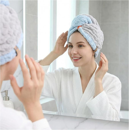 Hair Towel Wrap for Women, High Absorbency Hair Drying Towel Wrap,1Packs Soft Polyester Hair Wrap Towels for Women Accessories, Lightweight Hair Wrap for Curly, Long, Thick Hair(Gray)