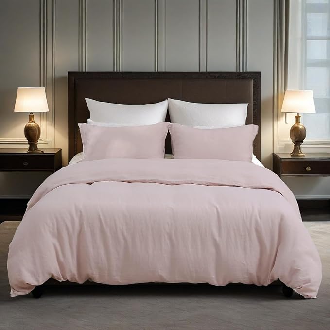 Simple&Opulence 100% Linen Duvet Cover Set, Natural French Flax Blush Pink Duvet Cover Twin Size, Breathable Soft Comfy Linen Bedding Comforter Cover with 1 Pillowcase(Blush Pink, 68"x86")