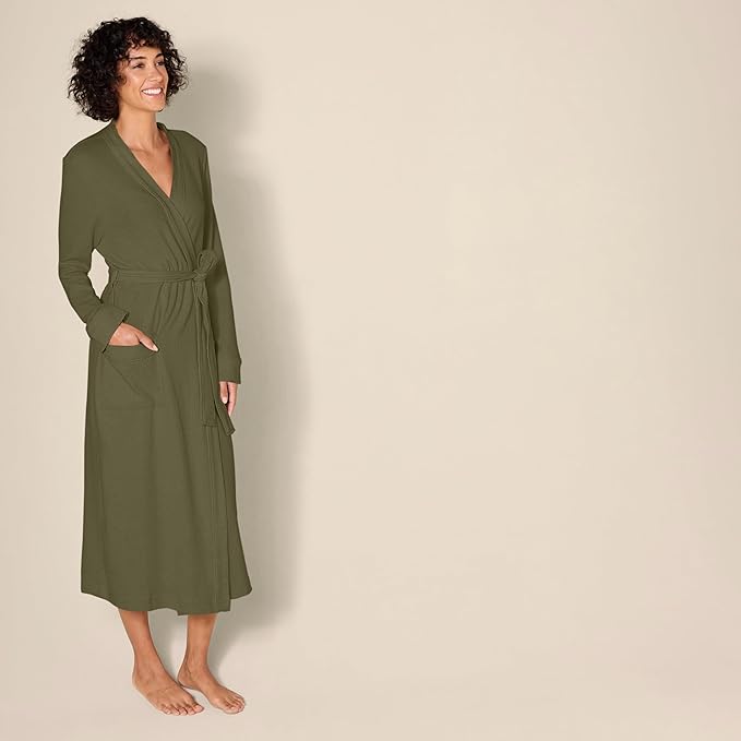 Amazon Essentials Women's Lightweight Waffle Full-Length Bath Robe with Pockets (Available in Plus Size)