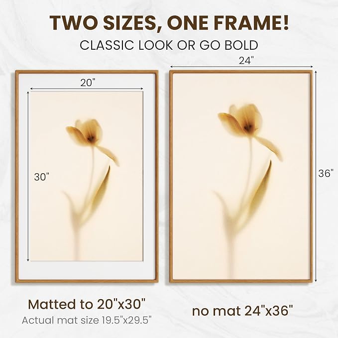 24x36 Poster Frame, USA-Sourced Teak Wood Picture Frame Wall Mounted, 24x36 Poster Frame with High Tempered Glass, 24" x 36" Picture Frame Matted to 20x30 Photo for Wall Decoration, 1 Pack