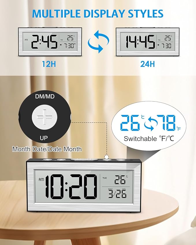 AMIR Small Digital Alarm Clock, Digital Clock Battery Operated with Temperature Date, Backlight LCD Screen, Desk Clock for Bedroom,Office,Travel (Batteries Included)