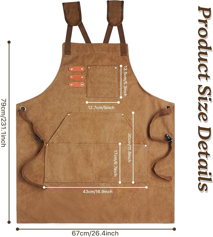 conda Chef Apron, 1 Pack, Cross Back Straps Apron with Pockets for Men Women, Cotton Canvas Adjustable Work Apron for Cooking Pottery Baking Serving