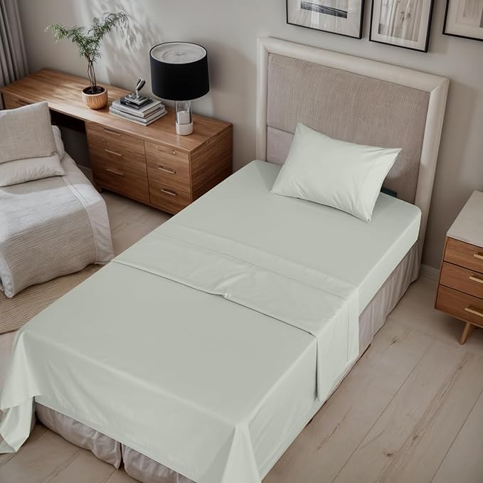 RUVANTI 100% Cotton Organic Percale Sheets Twin XL Size – Crisp Cooling Bed Sheets for Hot Sleepers, Deep Pocket 15”, Soft Peach Finish, Breathable & Durable Hotel-Style 3 Pcs, Mineral Gray