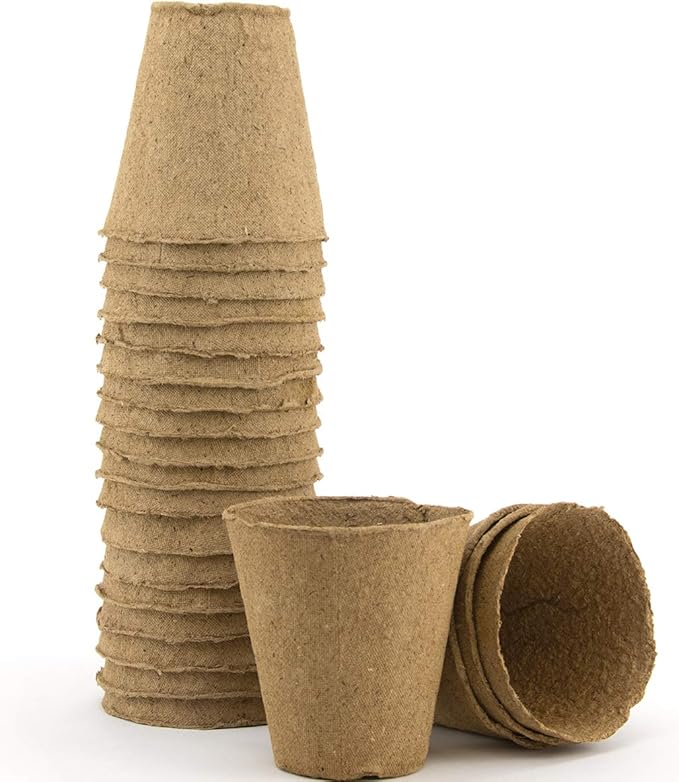 Burpee Biodegradable Fiber Potting Pots for Seed Starting, Eco Friendly Containers Reduce Transplant Shock, Roots Grow Through (3", 20 Pots)