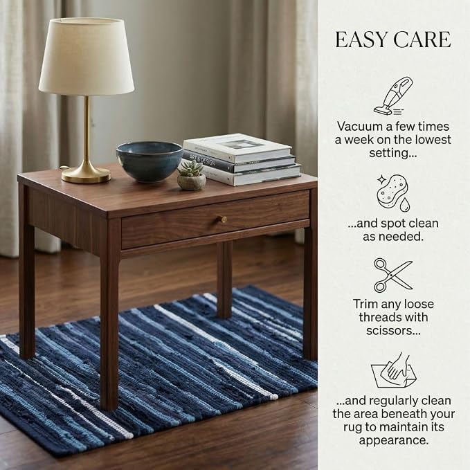 WeWove Hand Woven Chindi Rug Cotton - Boho Rustic Farmhouse Area Accent Throw Rug - Area Floor Carpet for Bedroom Living Room Kitchen Dorm Entryway Hallway - 20x32 inch Area Rug Blue Multi