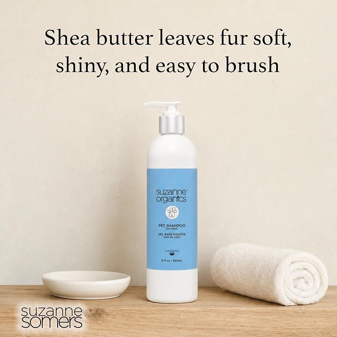 SUZANNE Organics Coconut Pet Shampoo - 12 oz - Sulfate-Free Dog Shampoo with Soothing Oats & Shea Butter - Non-Toxic, Gentle Cleansing for Delicate Skin & Silky Coat - Cruelty-Free