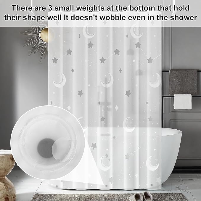 PEVA Shower Curtain, Water Repellent Premium Bathroom Shower Curtain with 3 Magnetic Weights for Shower Stall, Bathtubs
