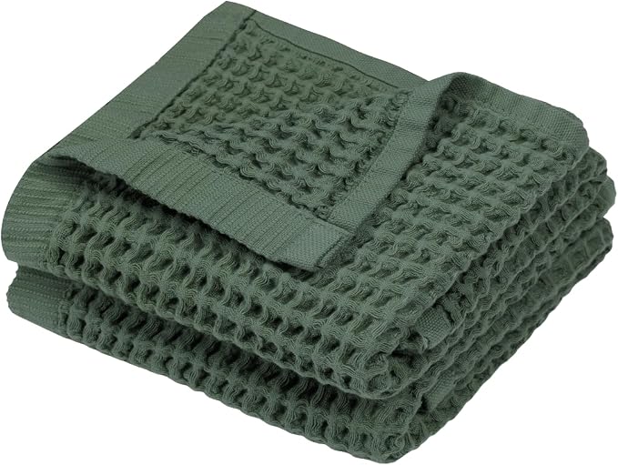 DEMMEX Organic Cotton Waffle Turkish Hand Towels for Bathroom & Kitchen, Large 20x30 in, 100% Oeko-TEX Certified Ultra Soft Turkish Cotton, Lightweight Quick Dry Waffle Weave, Set 2 (Sage Green)