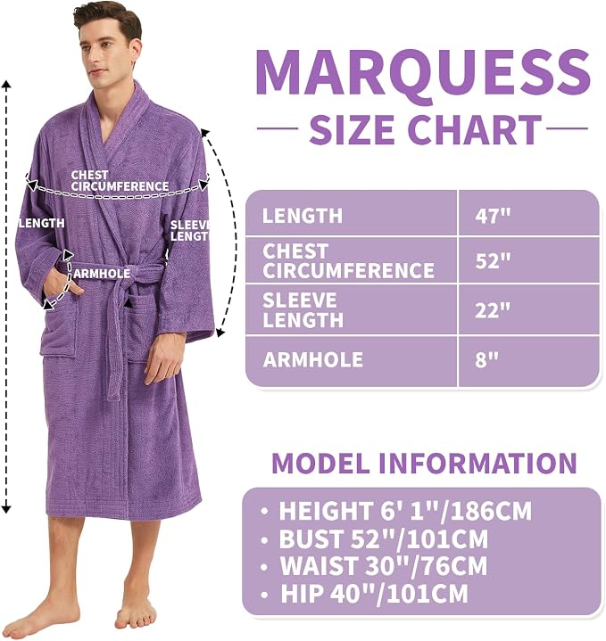 Marquess All-Cotton Bathrobe Thick Plush Cloth Housecoat Terry Toweling, Sweat Steaming Clothes Comfortable & Warm