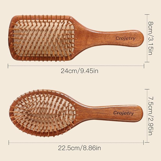 2-Piece Bamboo Hair Brush Set for Hair Growth (Oval & Square) - Natural Wooden Scalp Massage Brush with Bamboo Bristles,Detangling Hairbrush for Women,Men,All Hair Types - Ergonomic Handle
