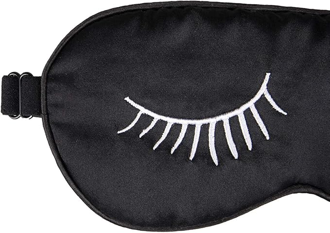 100% Mulberry Silk Sleep Mask Blackout, Cute Natural Sleeping Mask with Adjustable Elastic Strap, Satin Eye Cover for Men Women Adults (White Eyelashes)