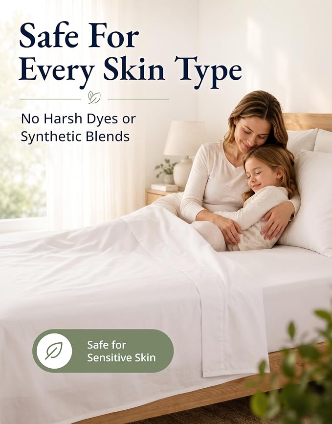 LANE LINEN Twin Fitted Sheets, 100% Organic Cotton 2-Piece Set (1 Fitted Sheet, 1 Pillowcase), Percale Weave, Bottom Sheet, Soft, Breathable, Fits Mattress Upto 15' Deep - White (No Flat Sheet)