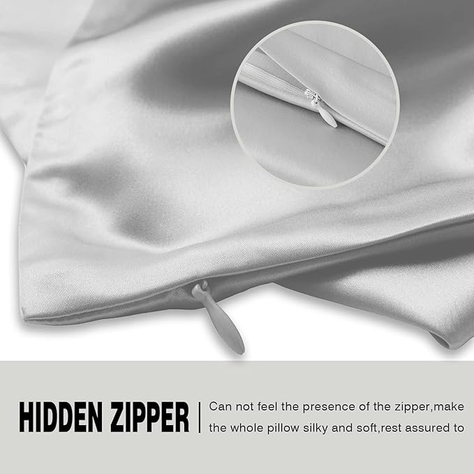 Natural Mulberry Silk Pillowcase for Hair and Skin Queen Size 20"X30" Pillow Case with Hidden Zipper Soft Breathable Smooth Cooling Silk Pillow Covers for Sleeping (Silver Grey,Queen,1Pcs)