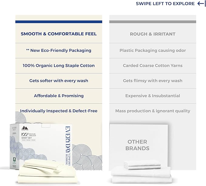 Mayfair Linen 100% Organic Cotton Sheets Full Size - 4 PC Organic Cotton Percale Sheets Full Set (Ivory), Crisp, Soft, Cooling & Breathable Bedsheets, 16" Deep Pocket Hotel Bedding - GOTS Certified