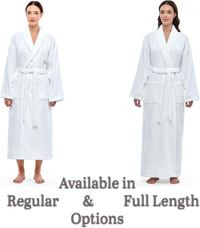 Arus Women's Shawl Collar Robe, Turkish Terry Cotton Bathrobe,with Regular and Full Length Options