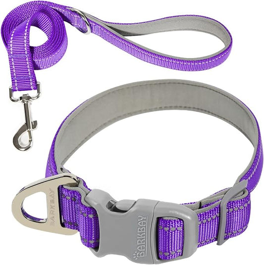 Dog Collar for Medium Small Large Dogs Reflective with Leash,Collar and Leash for Dogs,Soft Neoprene Padded 2 Pack(Purple,XS)