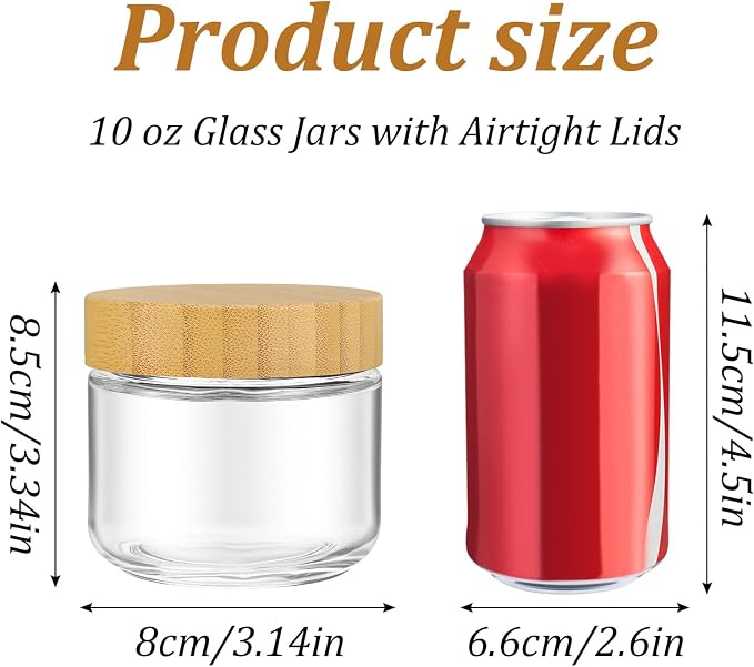 6 Pack 10oz Overnight Oats Containers with Bamboo Lids, Airtight Glass Jars for Meal Prep, Wide Mouth Mason Jars for Yogurt, Salad, Chia Pudding & Snacks, Food Storage Containers