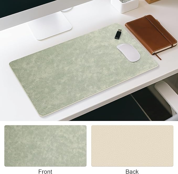 Imitation Crazy Horse Leather Desk Mat - Waterproof Desk Pad - Ideal for Large Mouse Pad and Desk Mats on Top of Desks (Light Green+White, 25"*13")
