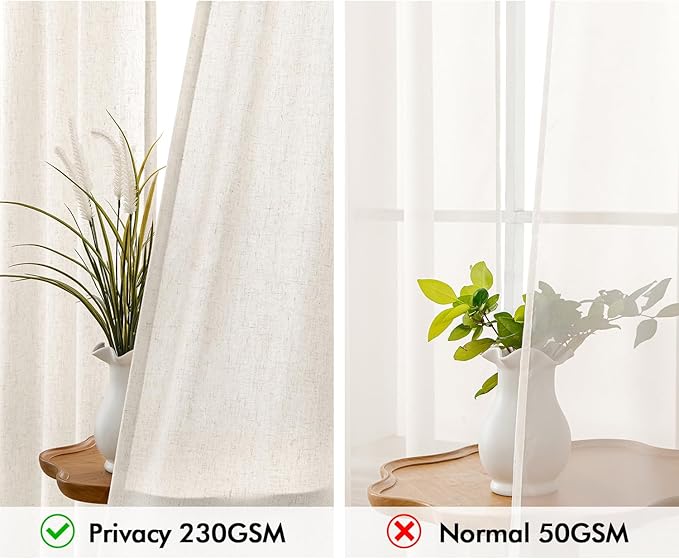 MIULEE Non-See-Through Privacy Linen Curtains 2 Panels, Light Filtering Window Curtains Farmhouse Textured Back Tab Semi Sheer Drapes for Bedroom Living Room, 52 x 94 Inches Long, Natural White