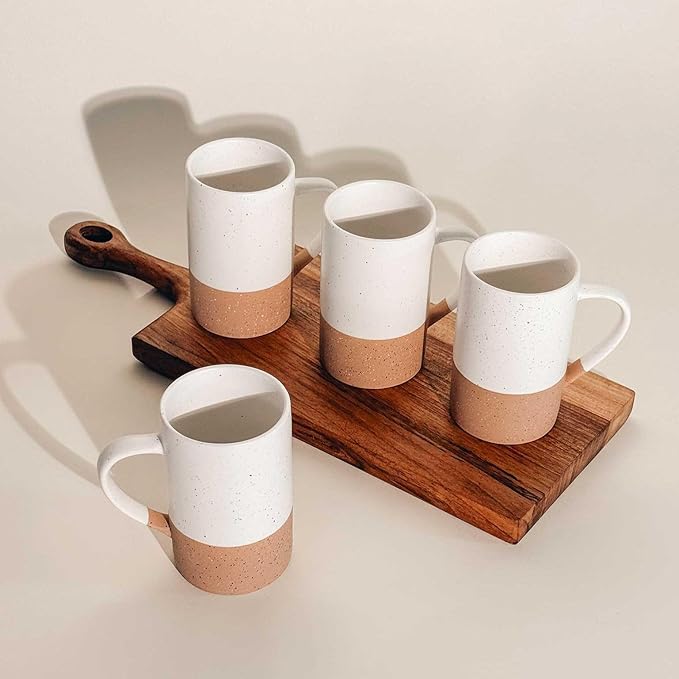MORA Ceramics 12oz Coffee Mug Set of 4 - Ceramic Tea Cups with Handle - Microwave and Dishwasher Safe, Perfect For Cup or Mug Lovers - Rustic Matte Glaze, Modern Design Mugs - Petro
