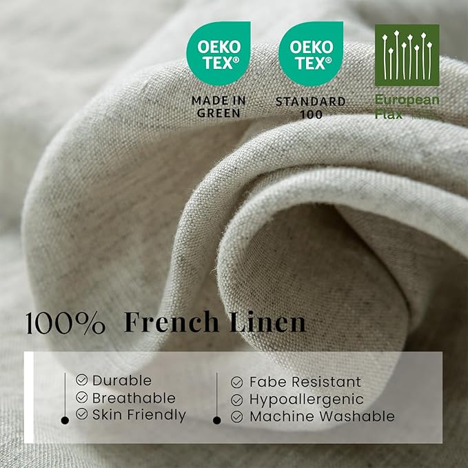 S VICTORY SYMBOL 100% Organic Linen Duvet Cover Set 3pcs Queen Size,Natural French Washed Flax Bedding (1 Duvet Cover and 2 Pillowcases) with Coconut Button Closure,Natural Linen