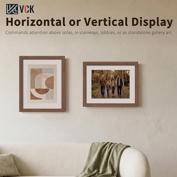 VCK 16x20 Picture Frames Walnut - 3 Pack, Wide Border Solid Wood, Tempered Glass, Display 12x16 Photo with Mat or 16 x 20 Without, for Home, Office, Gallery, Woodgrain Series, Wall Hanging