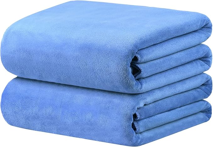JML Bath Sheet Towels Pack of 2, 40" x 80", Extra Large Microfiber Towel Set with Hanging Loop for Adult, Soft Super Absorbent Fast Drying for Sauna Hotel Beach Sports Fitness Yoga, Blue