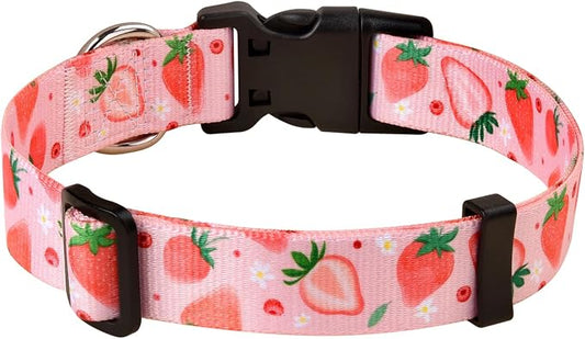 MarukoPet Dog Collar, Adjustable for Small Medium Large Dogs Puppy, Cute Design with Bohemia Floral Tribal Geometric Patterns Boys Girls Dog Collar(Strawberry-M)