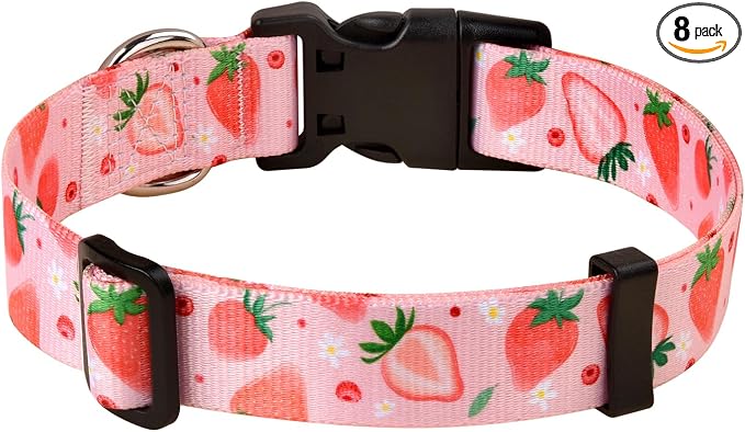 MarukoPet Dog Collar, Adjustable for Small Medium Large Dogs Puppy, Cute Design with Bohemia Floral Tribal Geometric Patterns Boys Girls Dog Collar(Strawberry,XS)