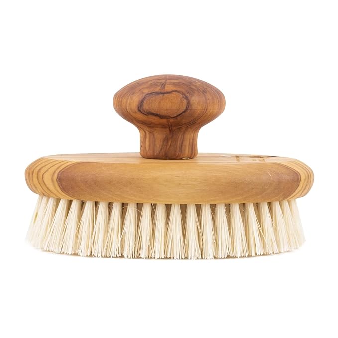 Eco Bath London Natural Sisal Olive Wood Hand Brush - Dry Brushing Body Brush for Exfoliation and Massage, Dry Brushing for Cellulite Lymphatic Drainage, Exfoliating Back Scrubber Spa Gift for Women